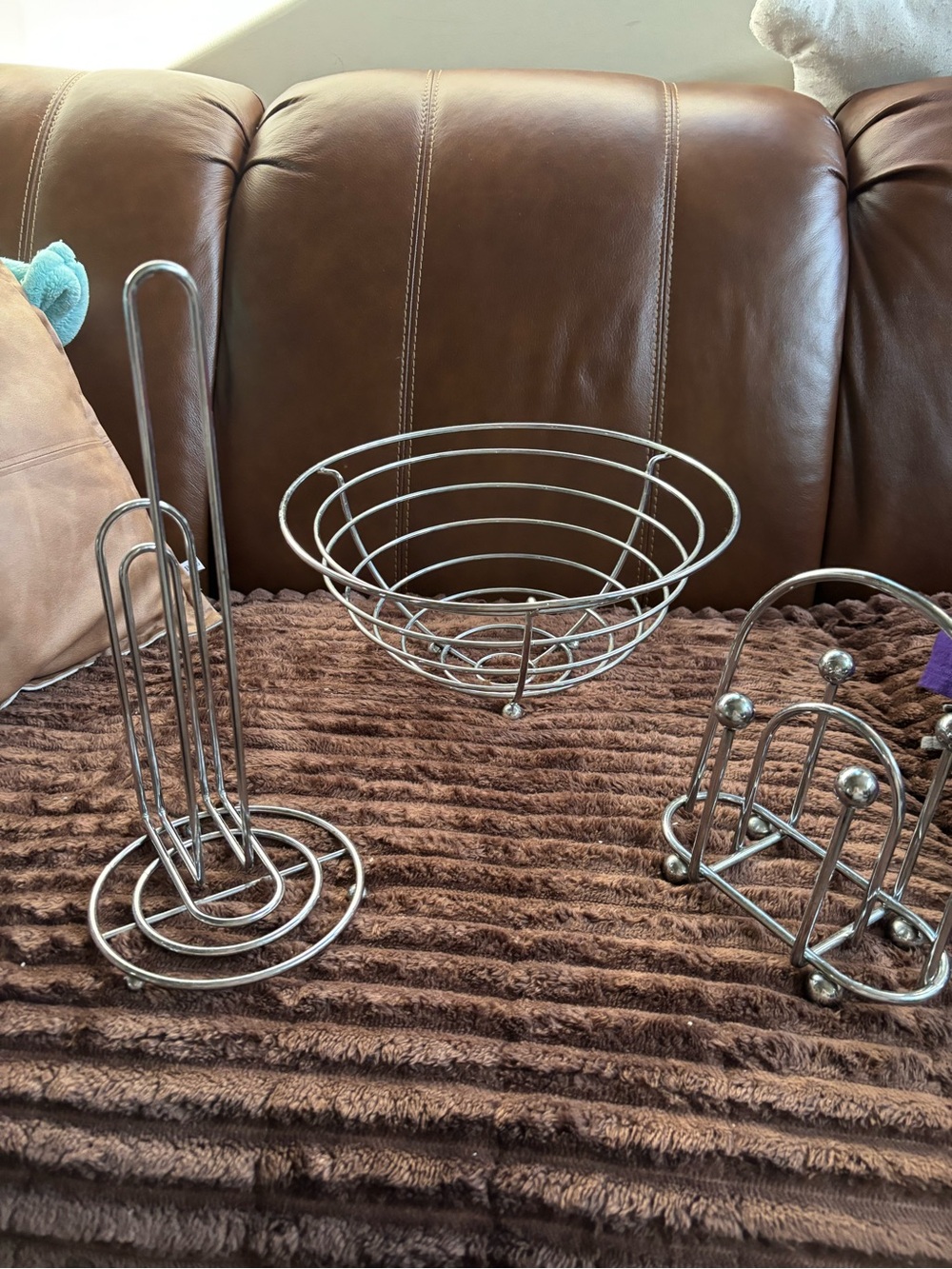 Chrome Wire Fruit Bowl with Matching Paper Towel Holder and Napkin Holder